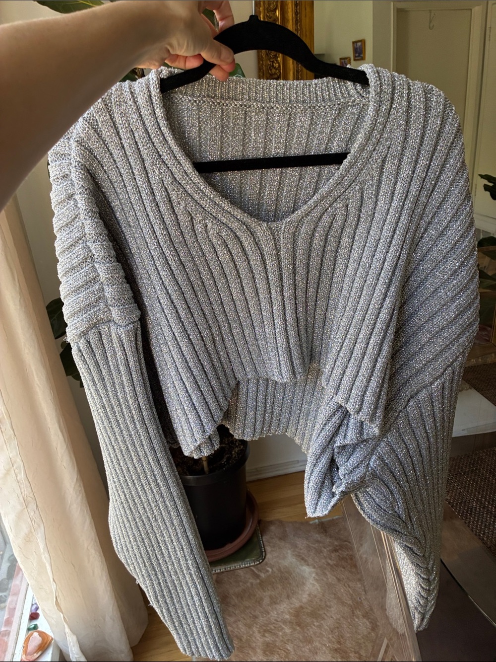 Lambert Cozy Ribbed Cropped Sweater - silver knit size XL
